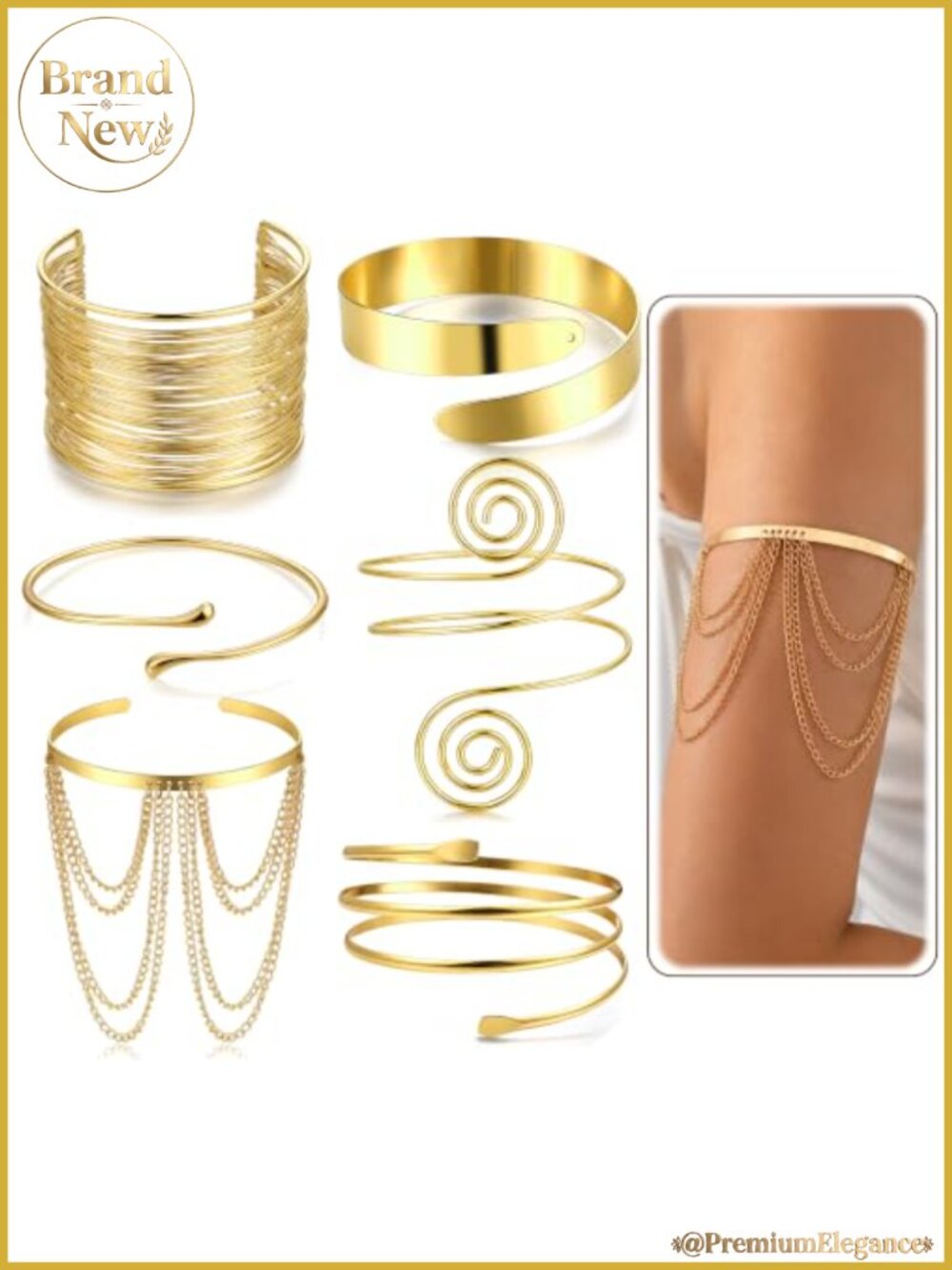 6pc Gold Arm Cuff Bracelet Set Adjustable Statement Upper Arm Jewelry